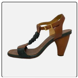 Auth CHIE MIHARA - Dark Green Brown Leather Women's Sandals Size 37.5